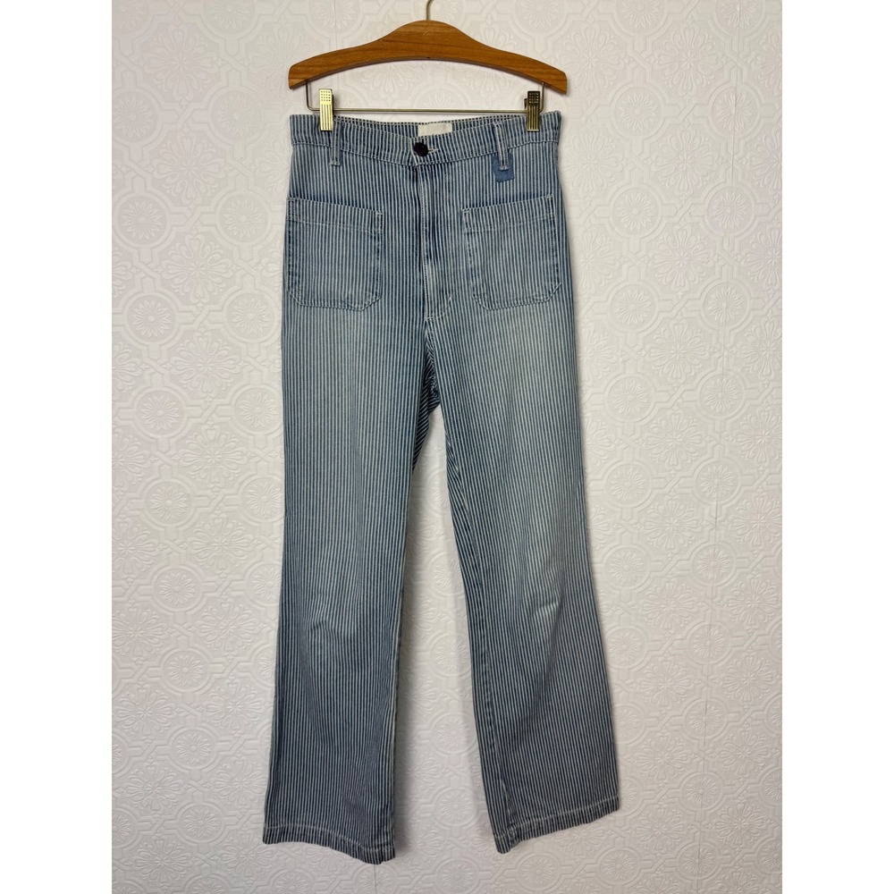 Doen Railroad Stripe Straight Leg Pinstripe Pants Size 26 Women Blue White